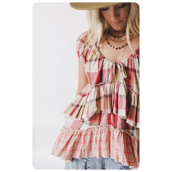 Oli & Hali Plaid Ruffle Tunic Top sz XL - Picture 5 of 14